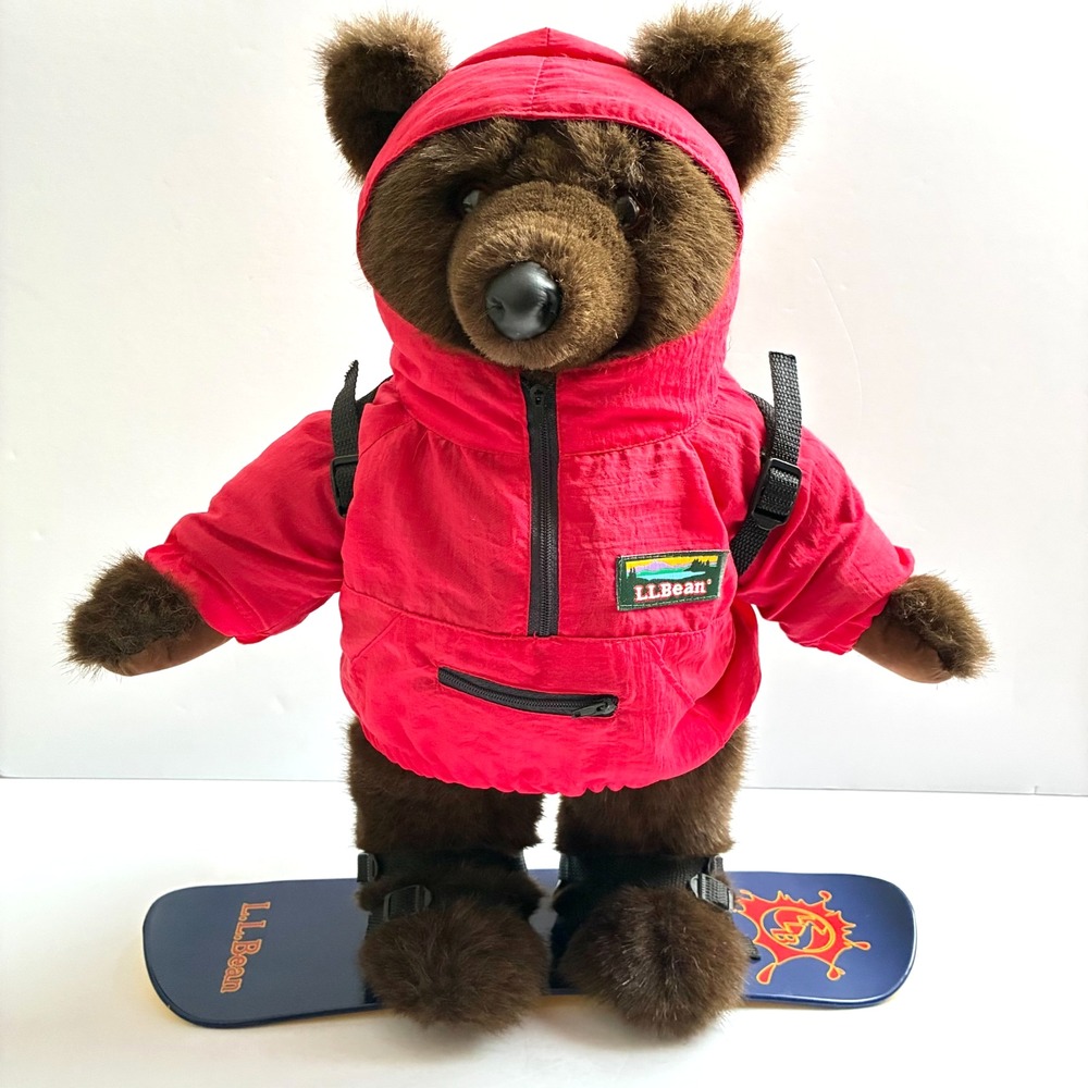 LL Bean Teddy Bear Plush Snowboard Backpack Anorak Jacket Snowboarder Lot 17"